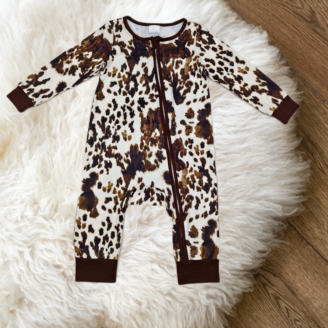 **PRE ORDER** Cow Print Zippy Romper