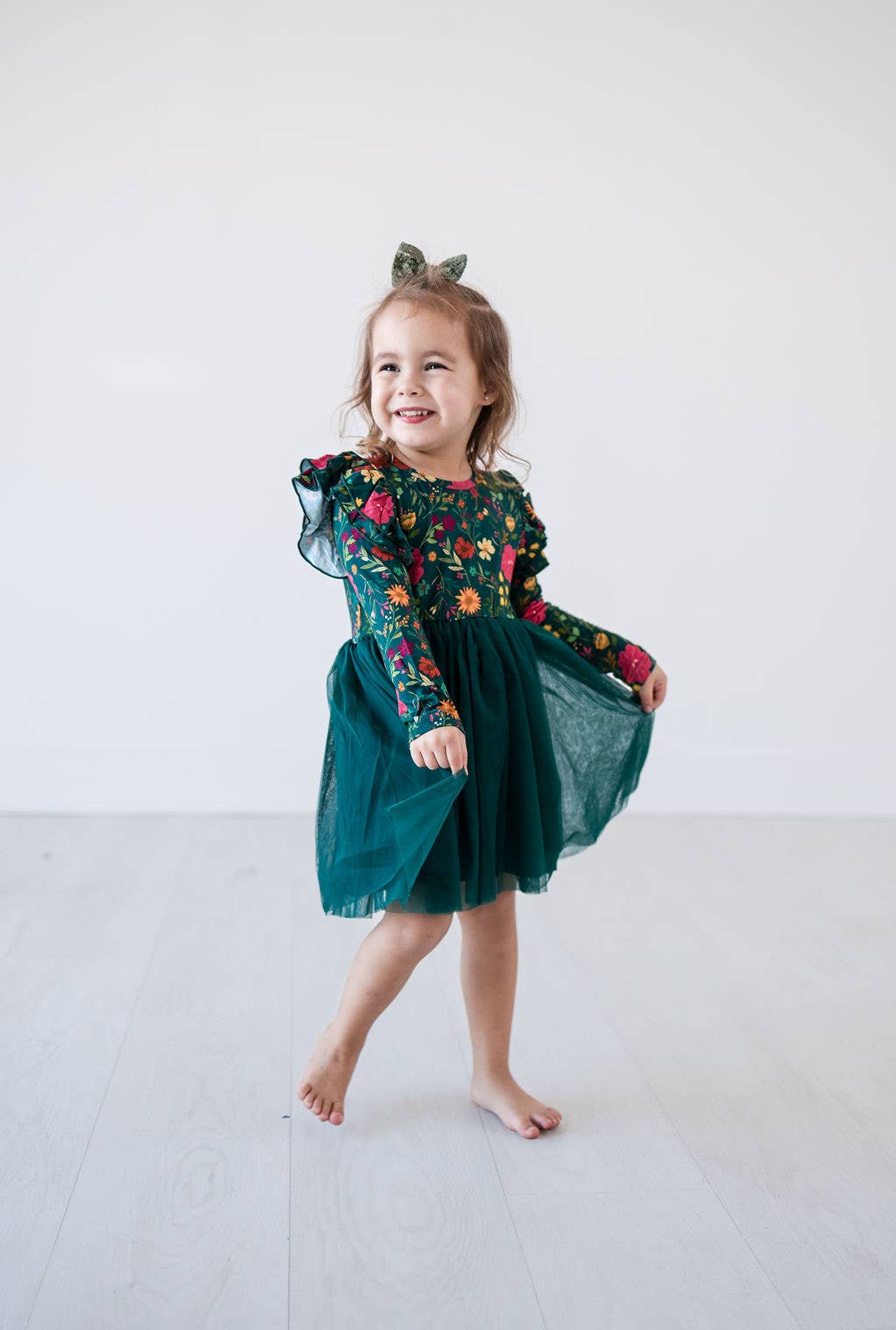 5t Long Sleeve Tulle Dress - Moody Flowers