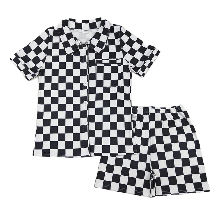 **Pre Order** Blk/Whi Checks Kids Pj Set