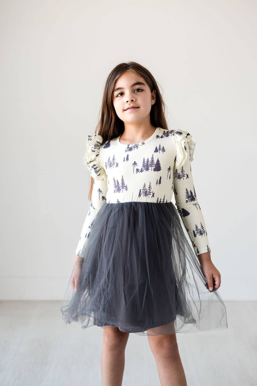 3t Long Sleeve Tulle Dress - Sasquatch