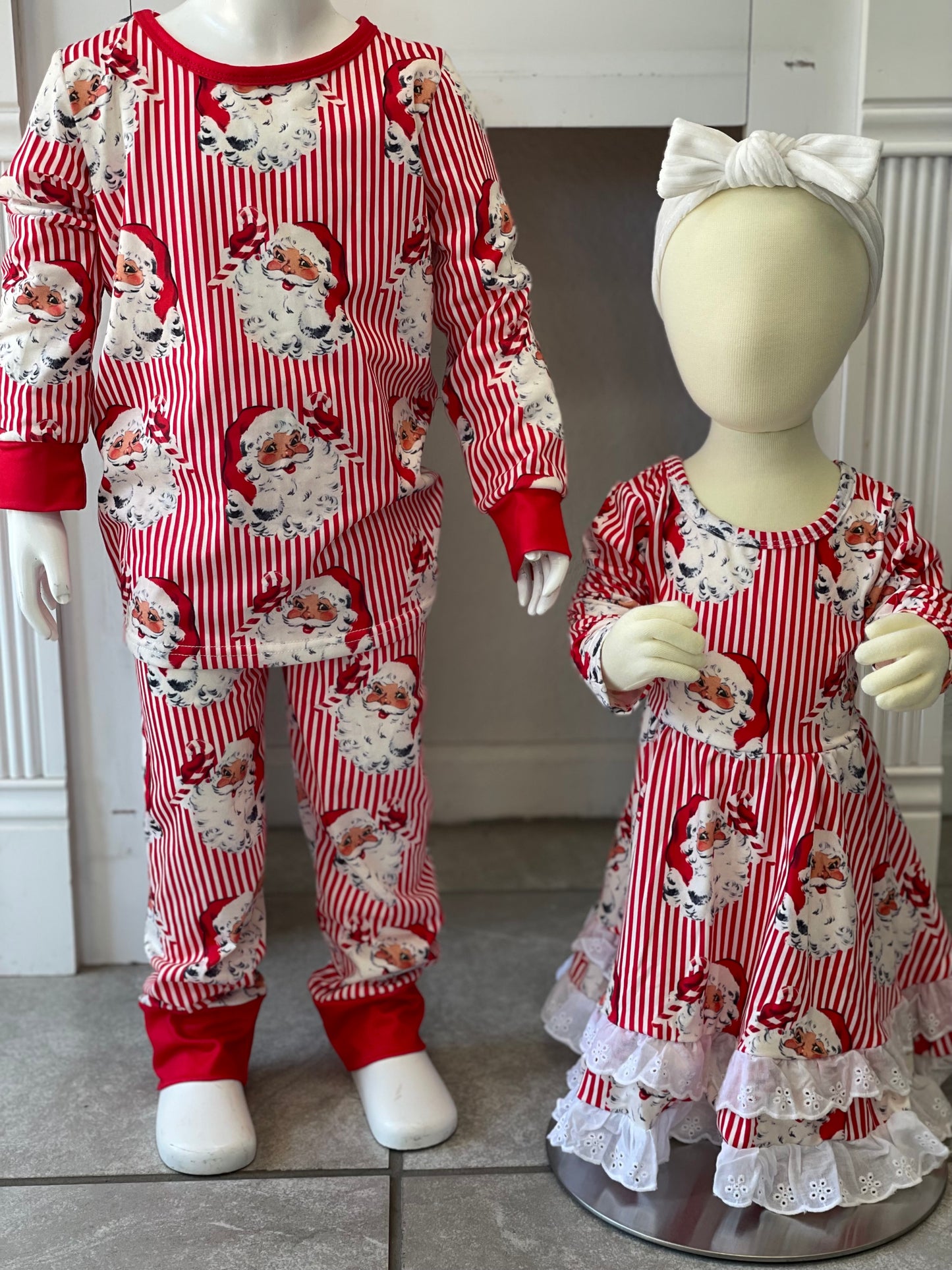 **PRE ORDER** Striped Vintage Santa Sibling Set