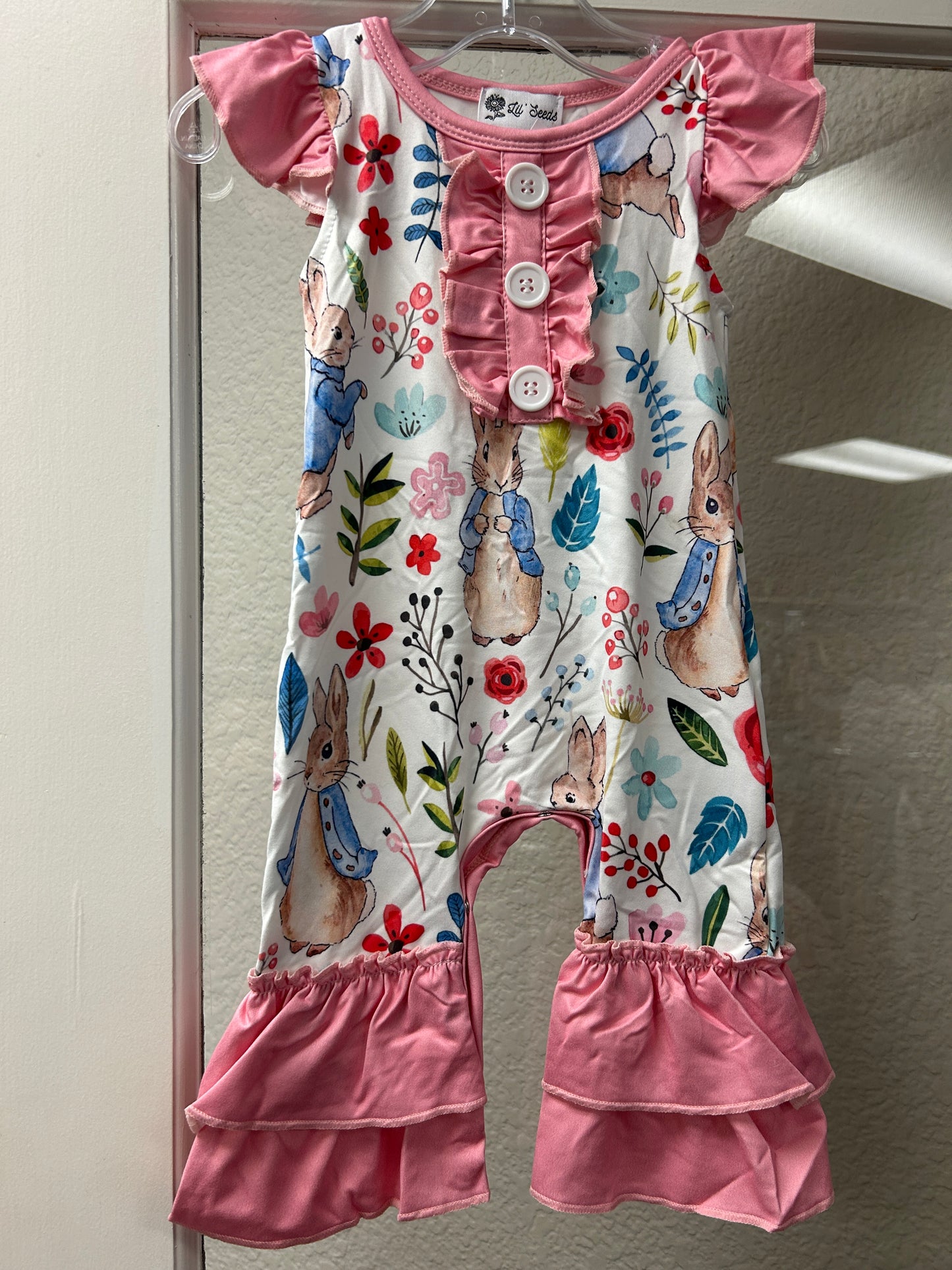 3/6m, Classic Bunny Pink Romper