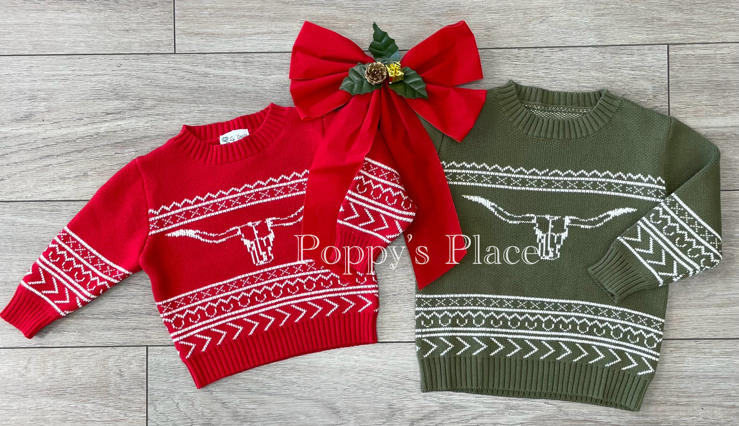Longhorn Knit Sweater, Red
