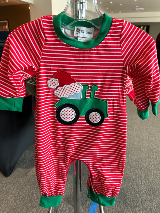 Embroidered Grn Tractor,Tractor/Striped,3/6m
