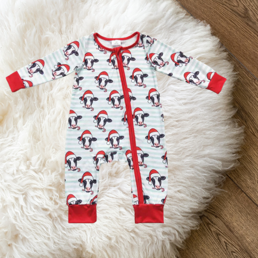 **PRE ORDER** Whi/Red Cow Santa Christmas zippy