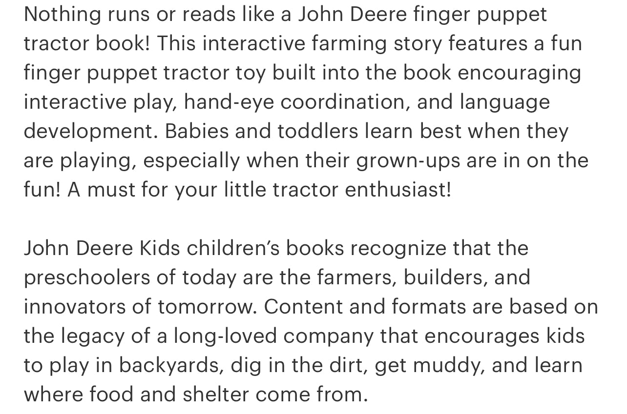 **PRE ORDER** Finger Puppet, John Deere Book