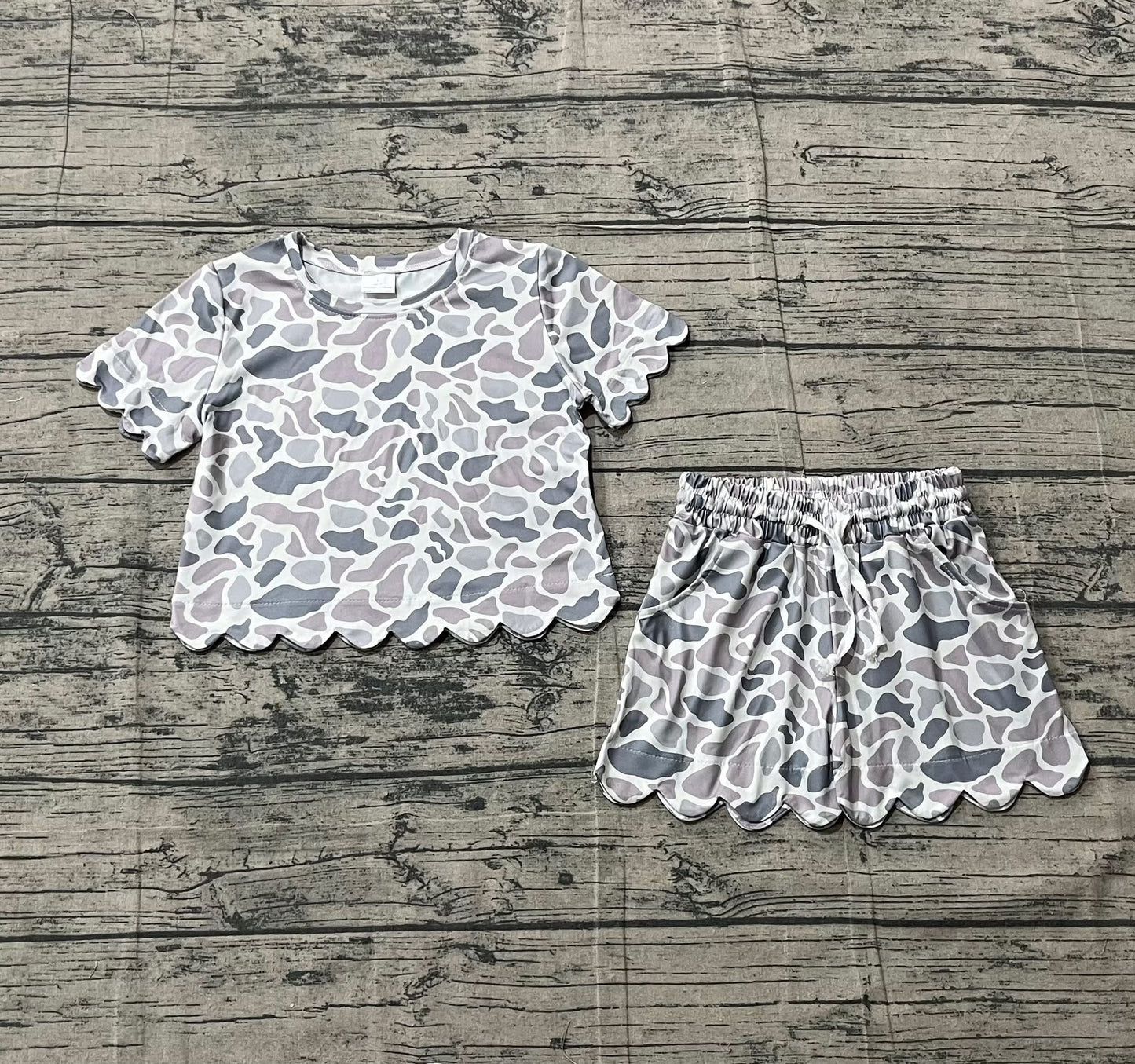 **PRE ORDER** Grey Camo Scalloped Set