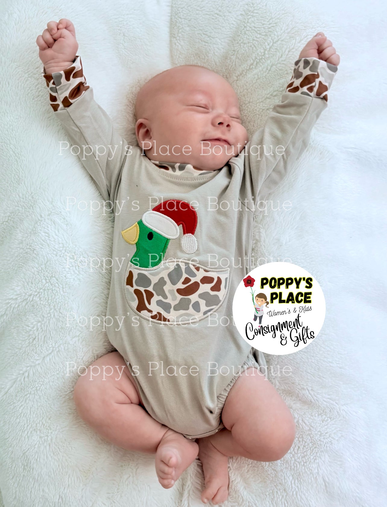 Mallard Santa Romper,MallardSantaHat,0/3m