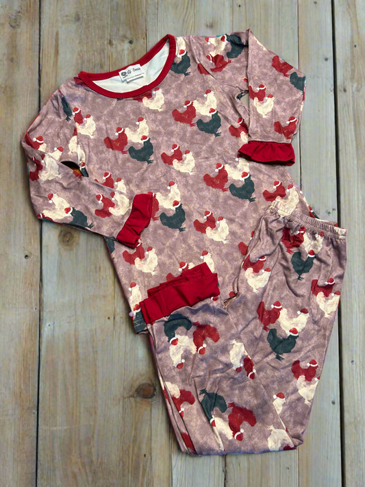 Chicken Santa Hat, Ruffles,Chickens,2t