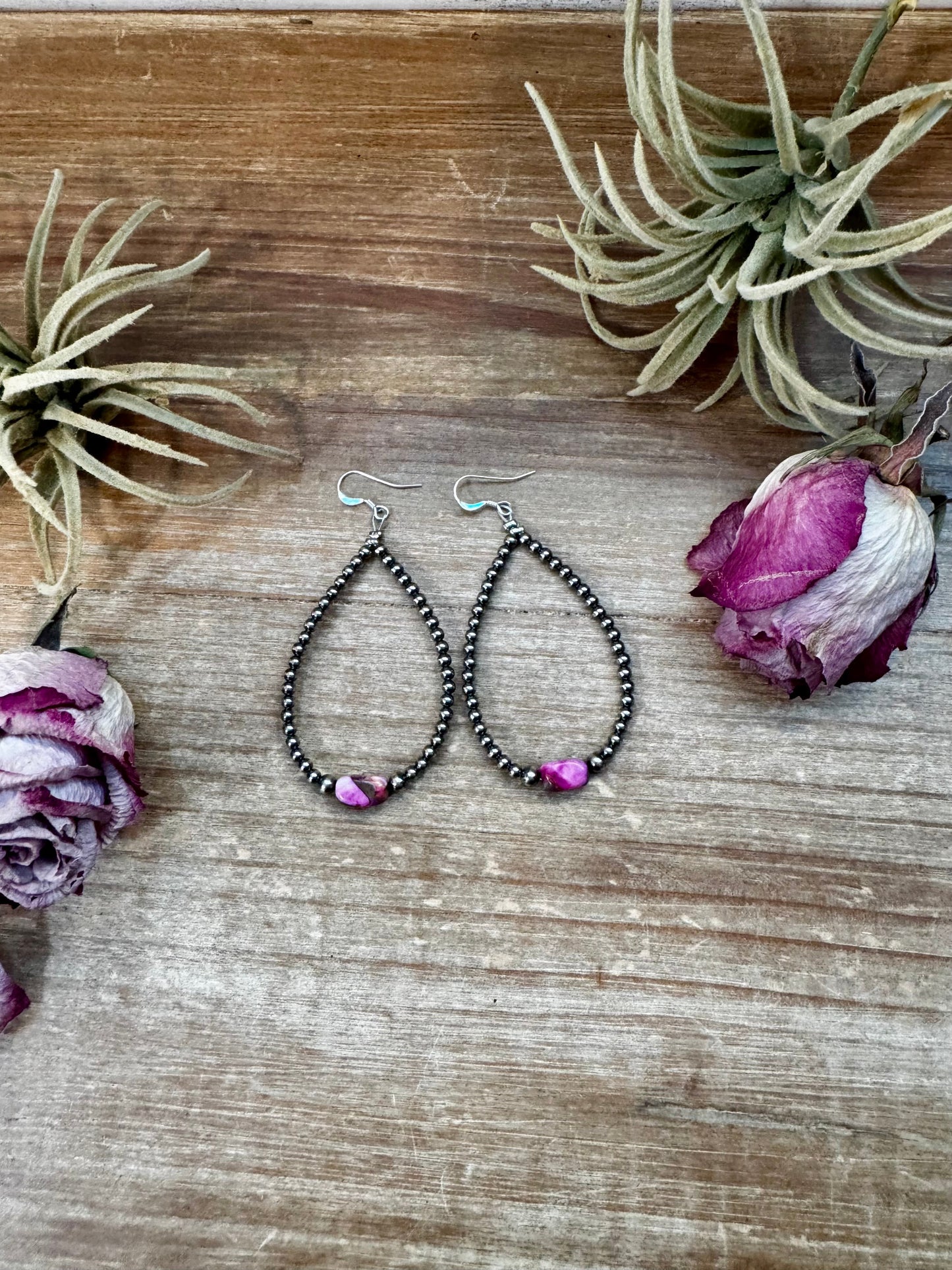 Dyed Pink Turquoise & Sterling Silver Pearl Teardrop Earrings – 3"