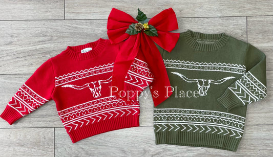 Longhorn Knit Sweater, Red