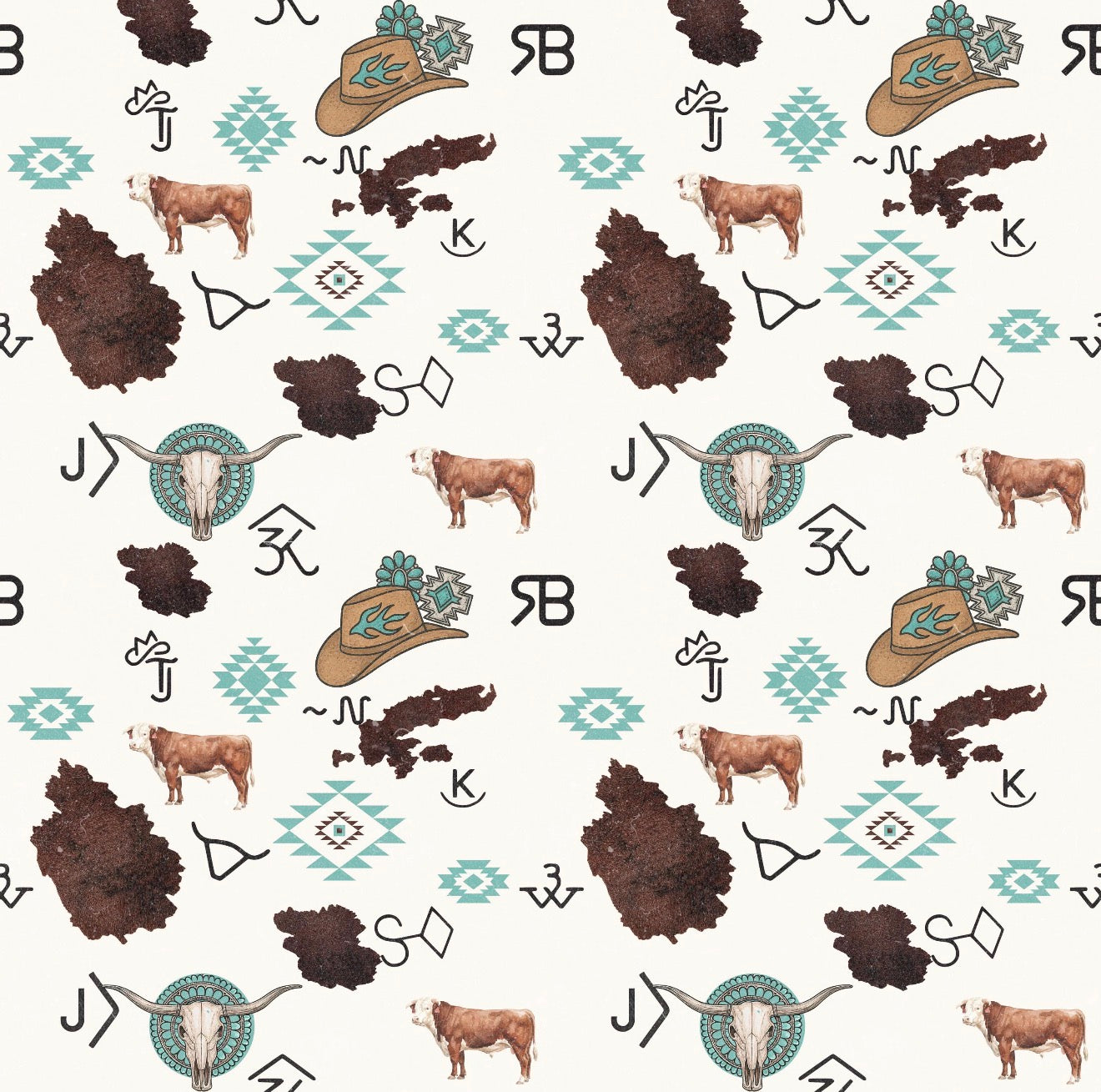 CUSTOM 4 pc twin turquoise cattle bedding set