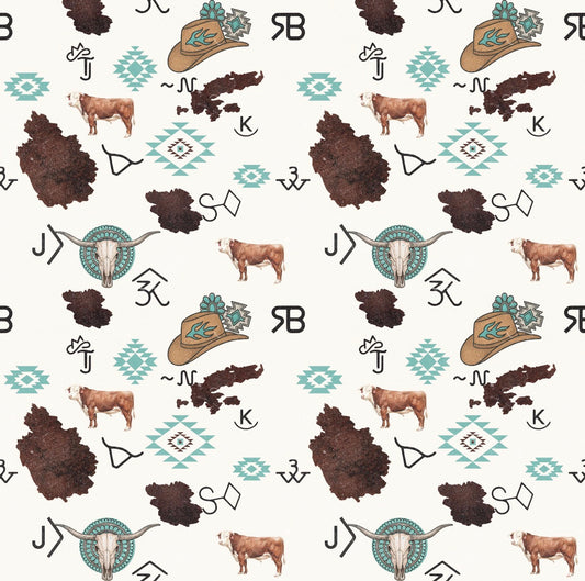 CUSTOM 4 pc twin turquoise cattle bedding set