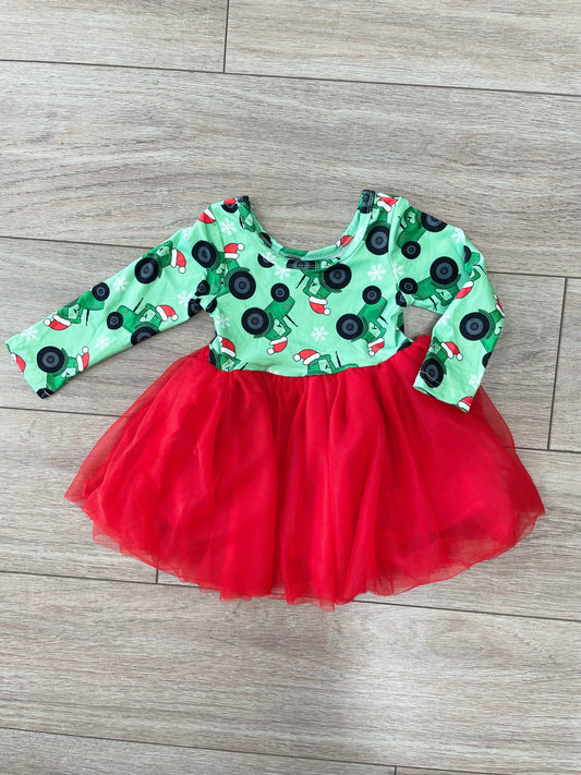Green Tractor Tulle Dress,Grn/Red Tulle,12/18m