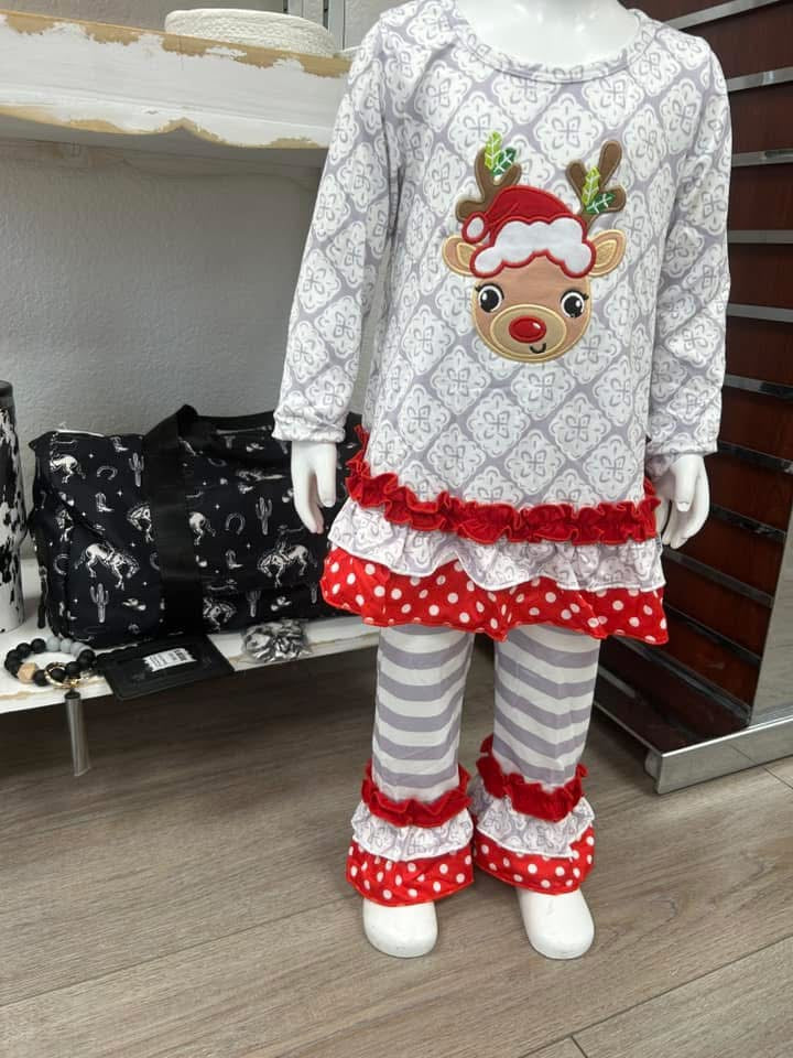 Embroidered Reindeer Ruffle Set