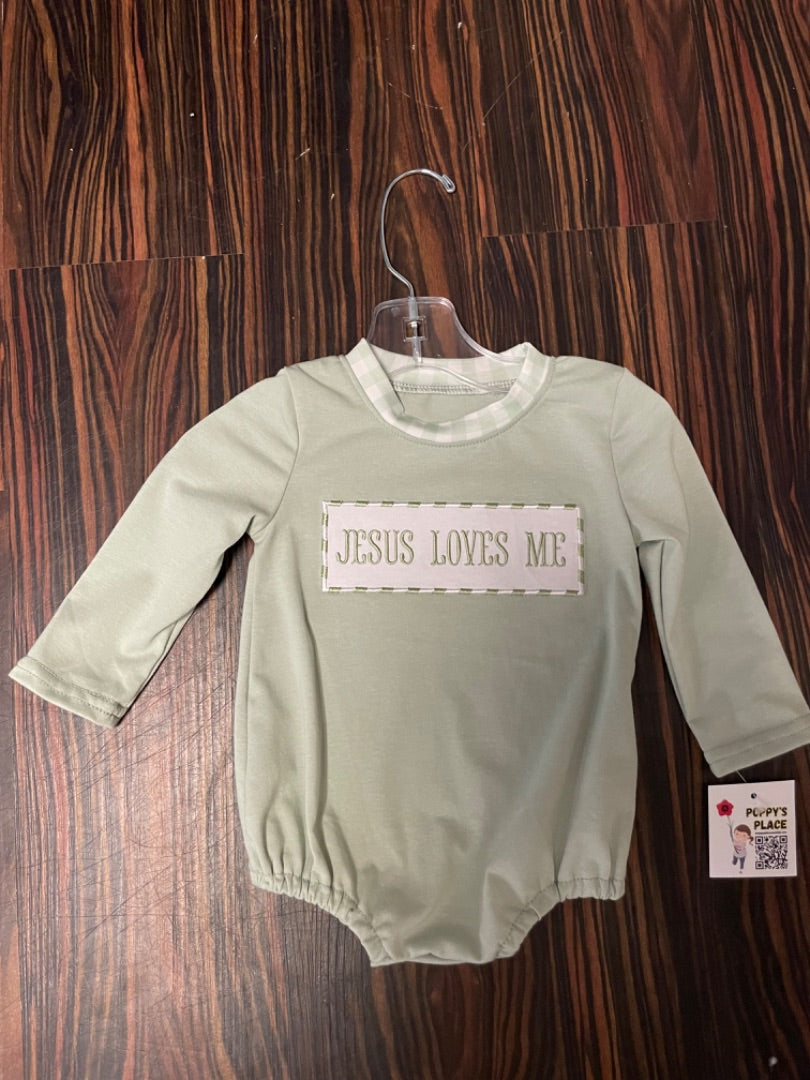 0/3m, Boutique Jesus Loves Me Bubble Romper