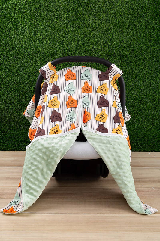Gender Neutral Cow Tag Minky Car Seat Cover