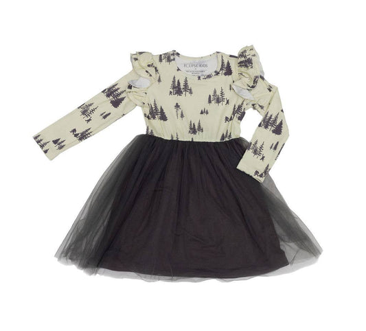 4t Long Sleeve Tulle Dress - Sasquatch