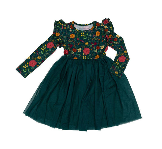 5t Long Sleeve Tulle Dress - Moody Flowers