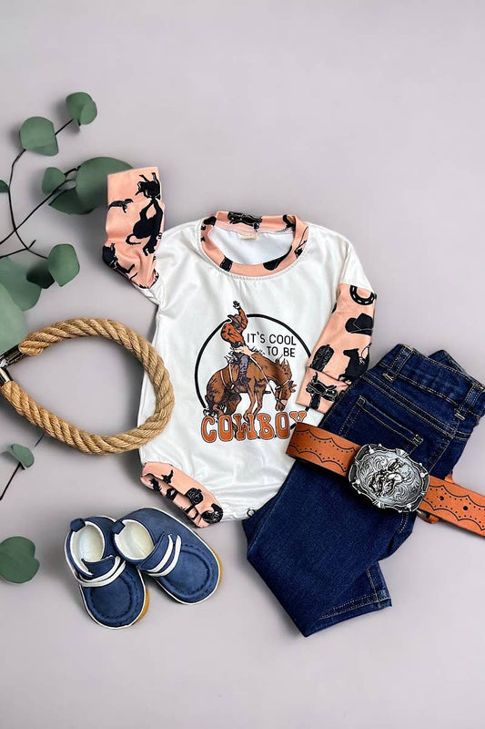 IT'S COOL TO BE A COWBOY" GRAPHIC PRINTED INFANT BABY ONESIE: 6-12M