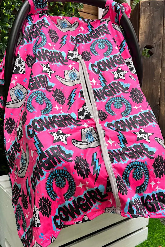 Hot Pink Cowgirl & Jade Minky Car Seat Cover