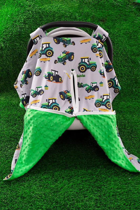 Green Tractor Minky Car Seat Cover